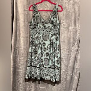 R & M Richards Sleeveless V-neck and back Zip Sheer Baby Blue & Brown Dress 16